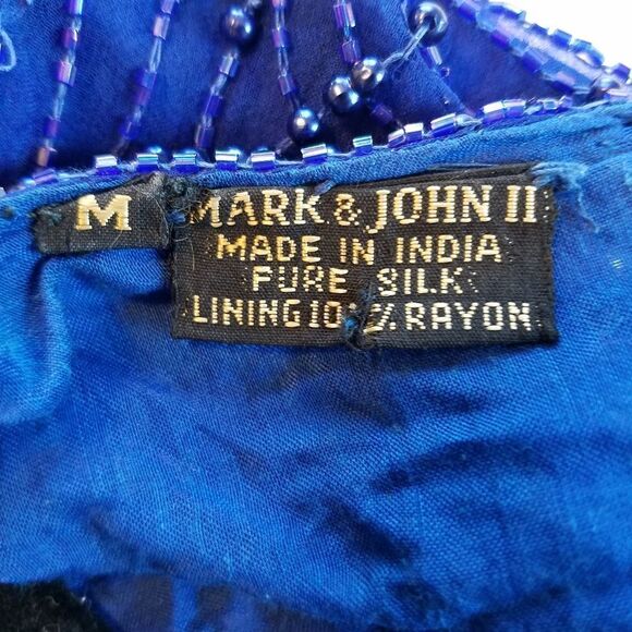 Vintage Mark & John II Pure Silk Intricately Beaded Blouse Made in India M - Picture 10 of 10